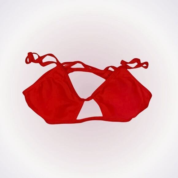 Red Peek-A-Boo Bikini Swimsuit Top | Sz S - Picture 1 of 3